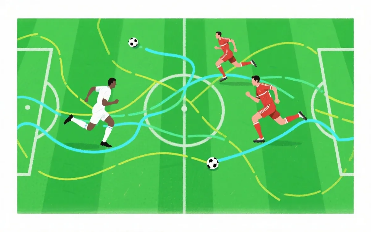 战术对抗示意：控球方与反击方在半空间的拉扯